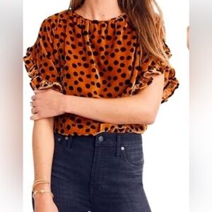 Madewell Velour Polka Dot Ruffle Sleeve Top